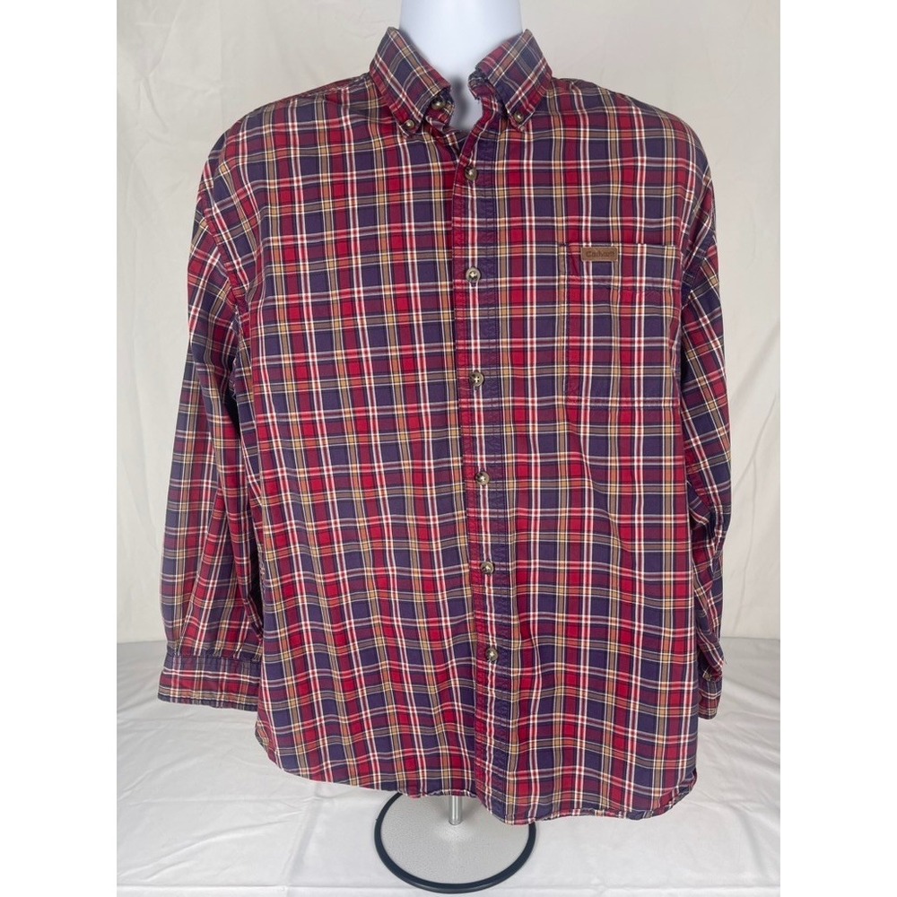 CARHARTT PLAID SHIRT MENS‎ LARGE RED BLUE BUTTON DOWN WORKWEAR COTTON FALL 2008